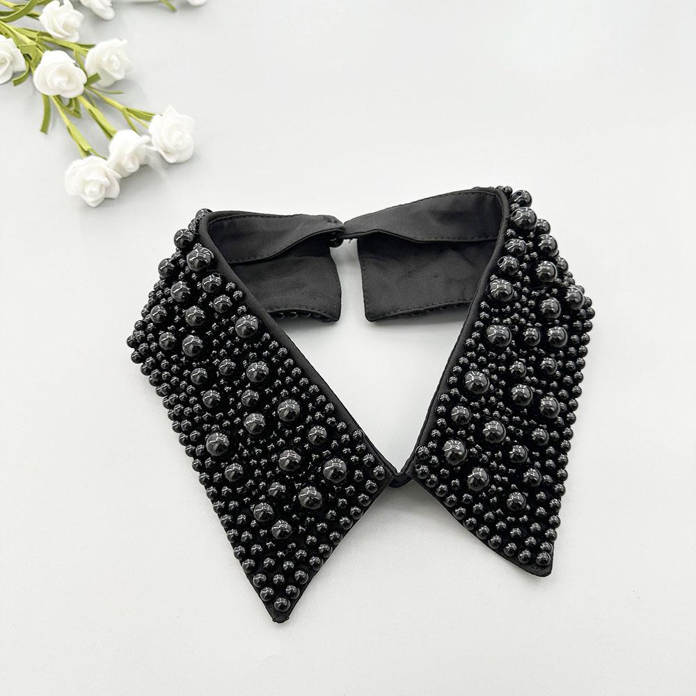Elegant Vintage Pearl Embellished Handcrafted Collar for Women High-Quality Polyester Fiber Pearl Sewing Woven Necktie Style