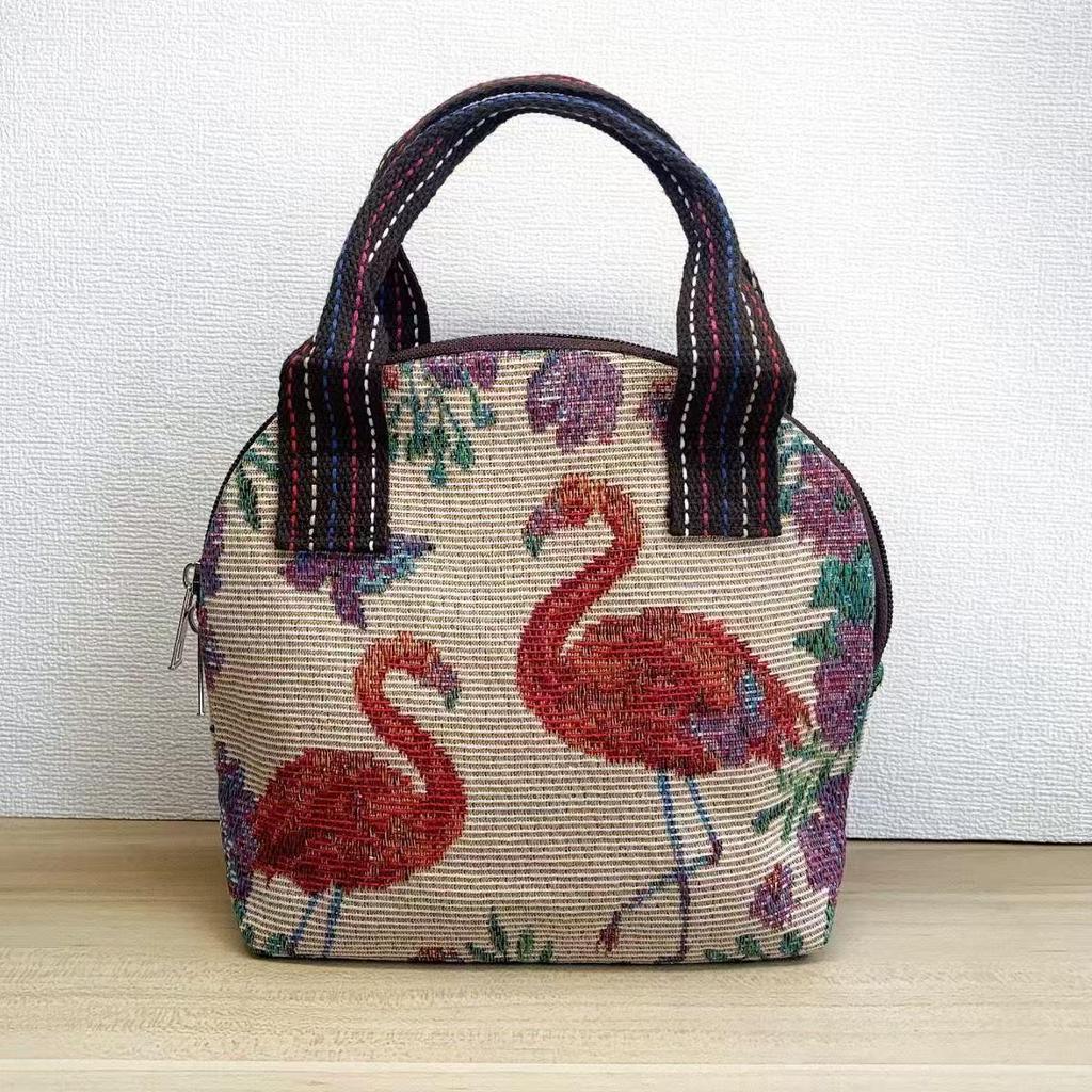 Embroidered Ethnic Canvas Handbag for Women: Shell-Shaped Purse with Jacquard Design