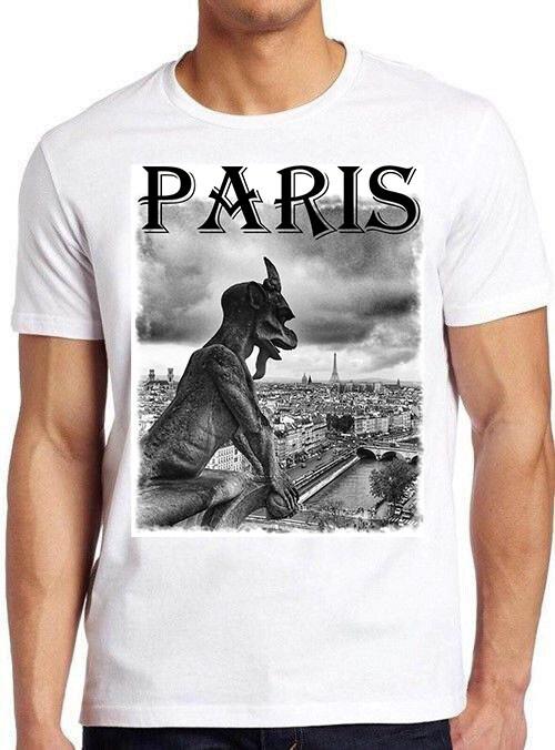 Paris France Gargoyle Notre Dame Cathedral Vintage Top Gift Tee T Shirt M840 S