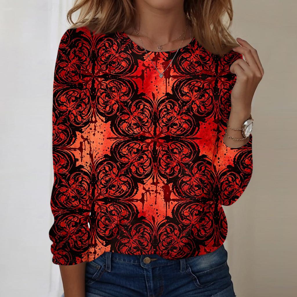 Women's Casual Long Sleeve Pullover Sweatshirt Halloween Print Crew Neck Top Loose Fit Lightweight Comfortable Fabric
