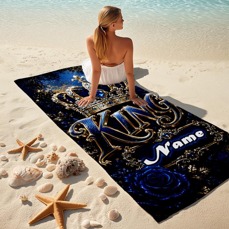 1PC Custom Name Royal Crown Emblem Beach Towel Highly Absorbent And Sand-Resistant Towel for Swimming, Pool, Yoga, And Travel Lightweight