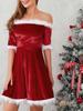 Off-Shoulder Plush A-Line Dress - Autumn/Winter Edition