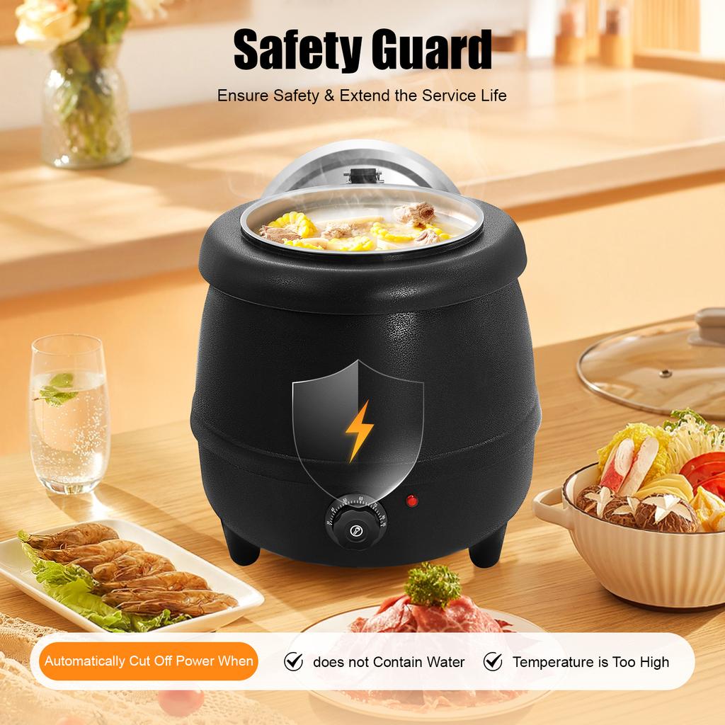 10.5QT Soup Warmers Commercial Soup Kettle Electric Soup Pot with Detachable Insert Pot Temperature Control Knob for Restaurants
