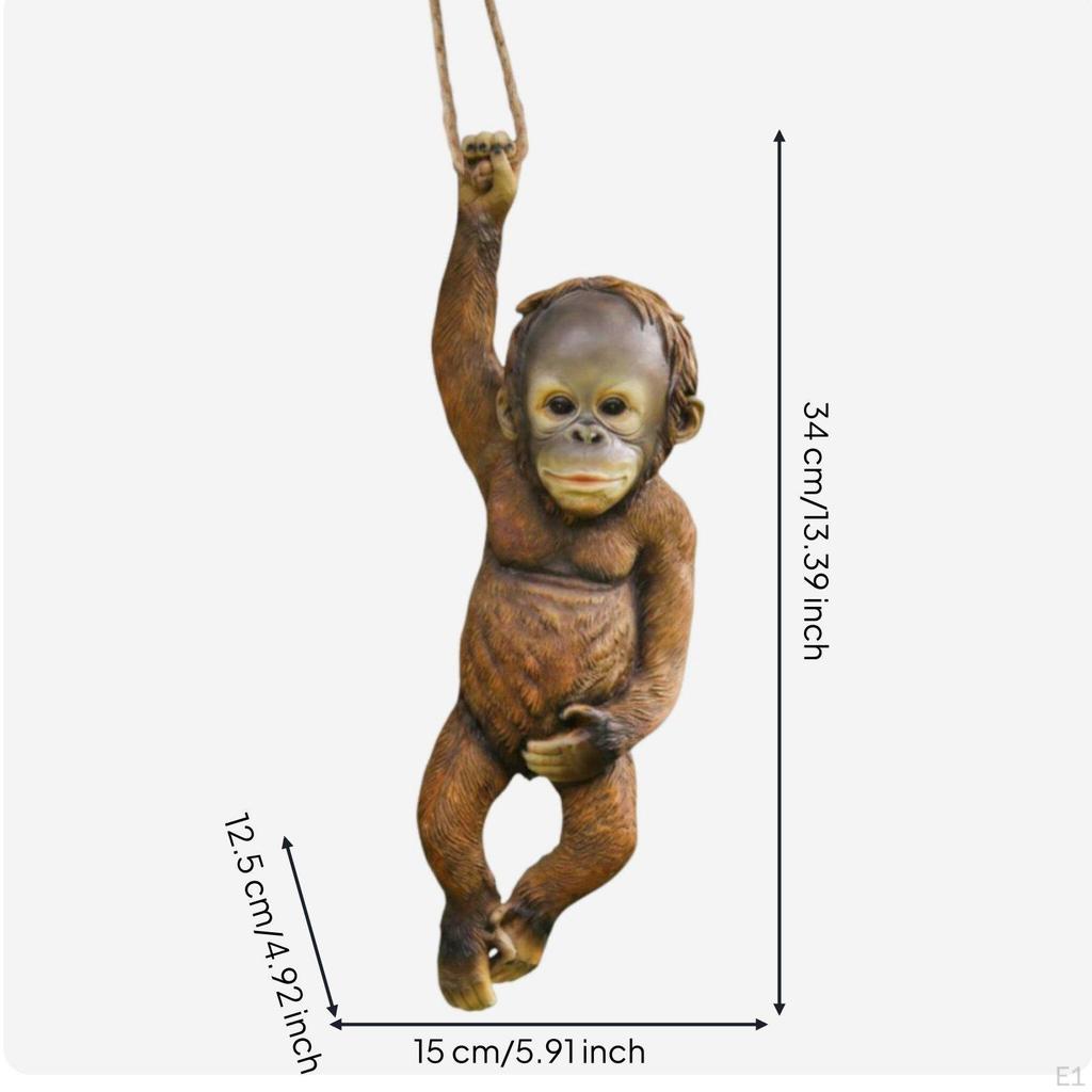 Hanging Monkey Statue Hand Painted Figurine Handmade Garden Decor for Outdoor, Yard