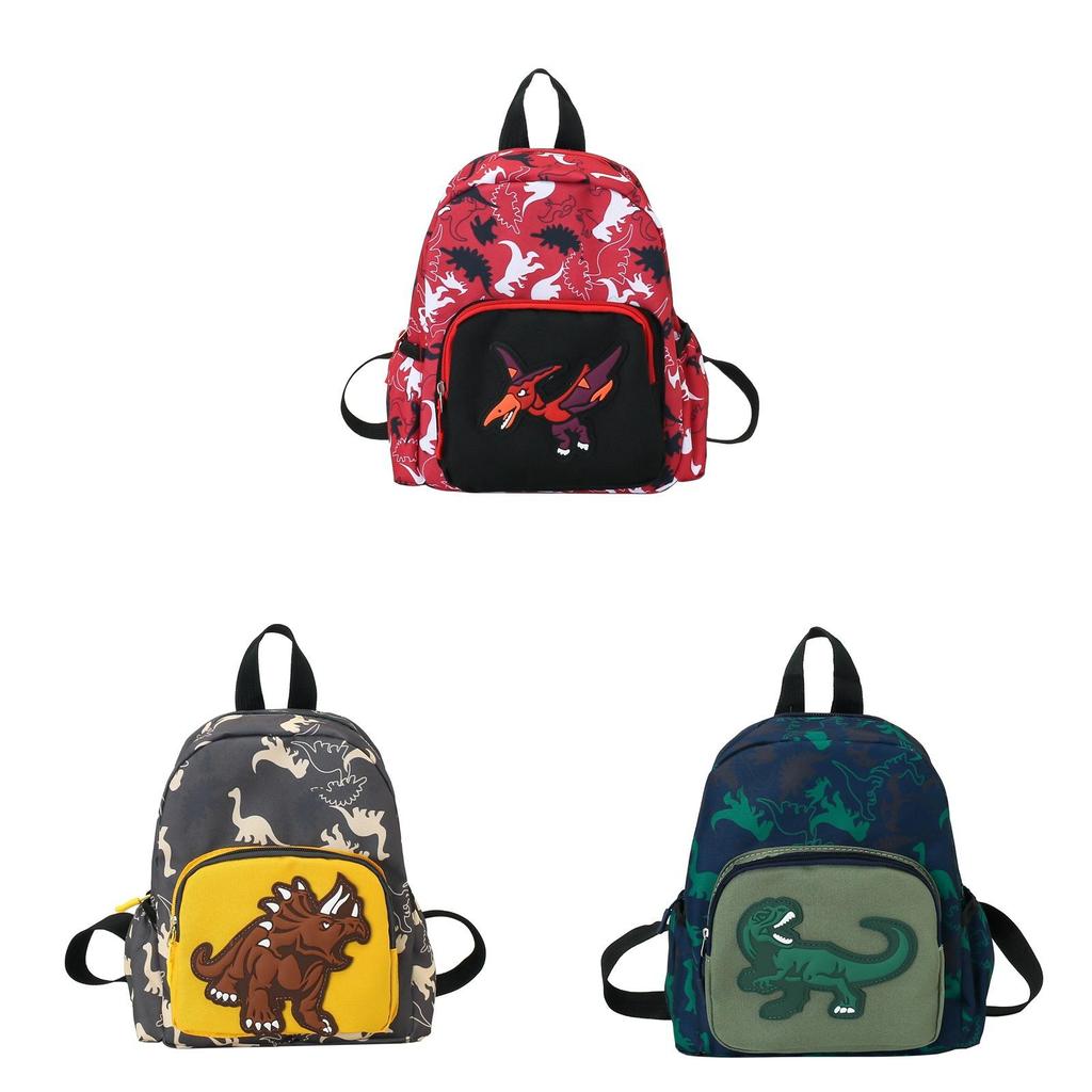 Kids Cartoon Dinosaur Pattern Nylon Backpack With Lightweight Design For School Use
