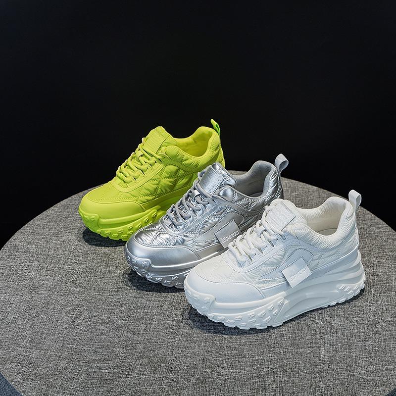 Inner height increase 7 leather dad shoes women, spring new versatile platform muffin casual shoes spring