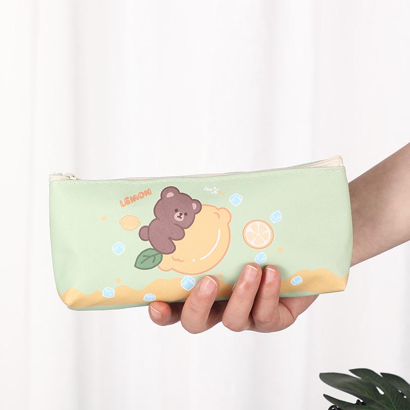 Cartoon Lemon Bear Pencil Bag - Multifunctional Storage for School Students.