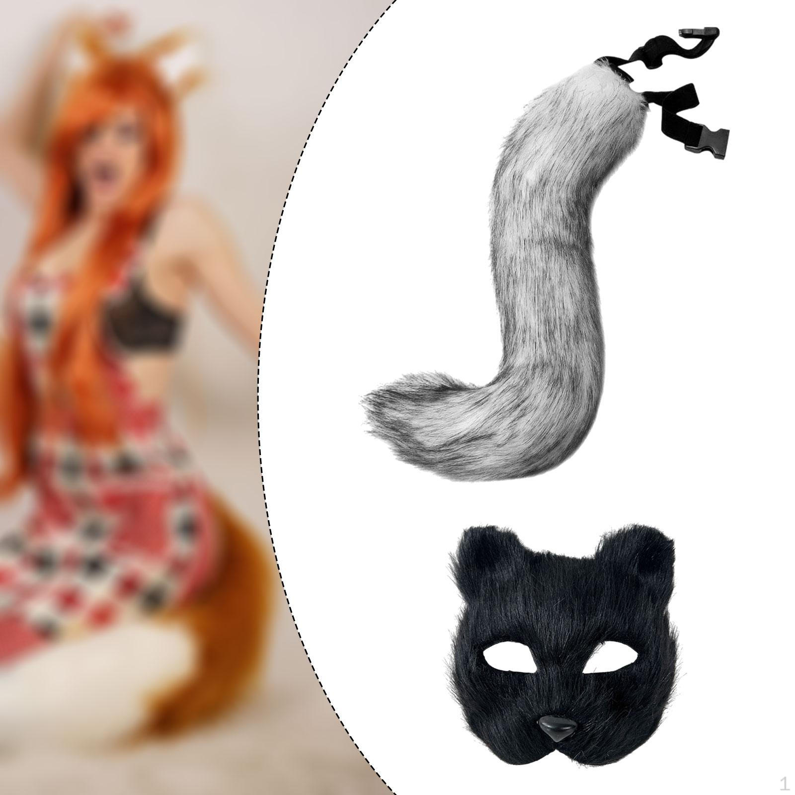 

Искусственный кошачий хвост Набор реквизита для украшения Хэллоуина, вечеринки, фестиваля Gray Black