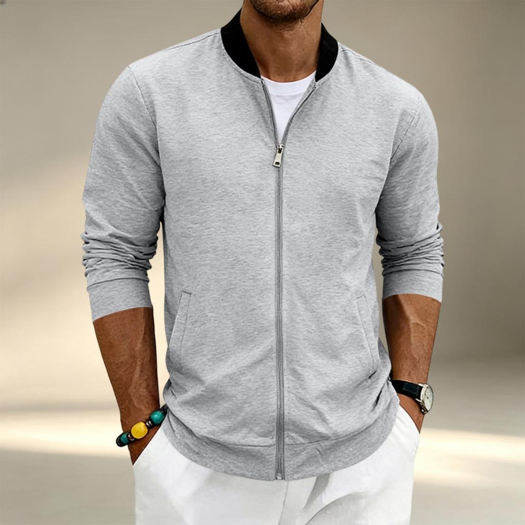 Men's Lightweight Stand Collar Baseball Jacket Long Sleeve Zip Up Sports Coat