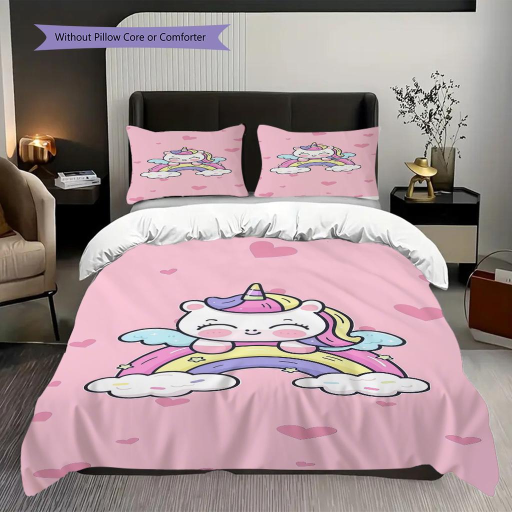 Unicorn Rainbow Dreams Cute Illustration Threepiece Set 1 Duvet Cover 2 Pillowcase Without Core Christmas Birthday Gift