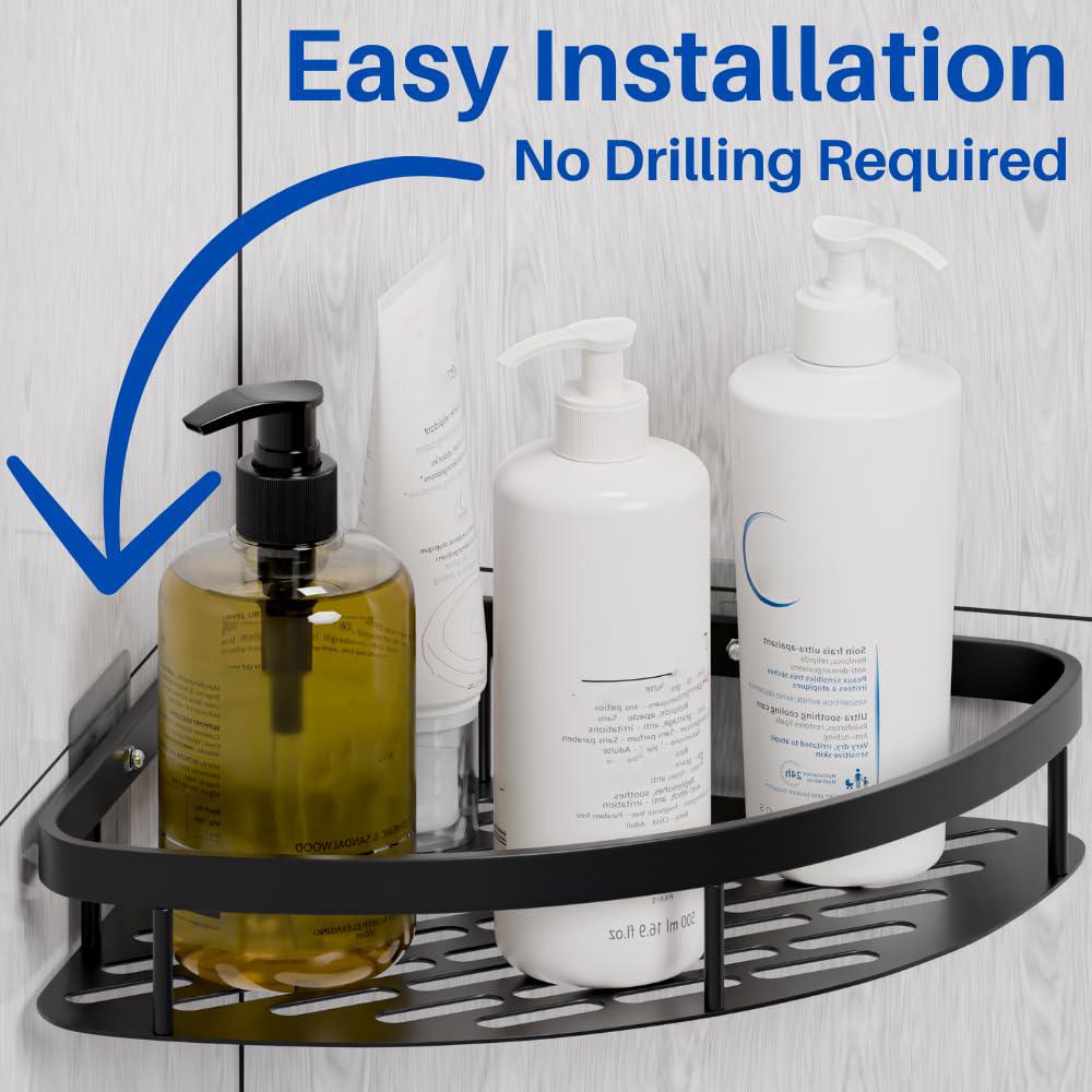 Space Aluminum Bathroom Corner Shelf Adhesive Wall Mount Shower Shampoo Triangular Storage Rack