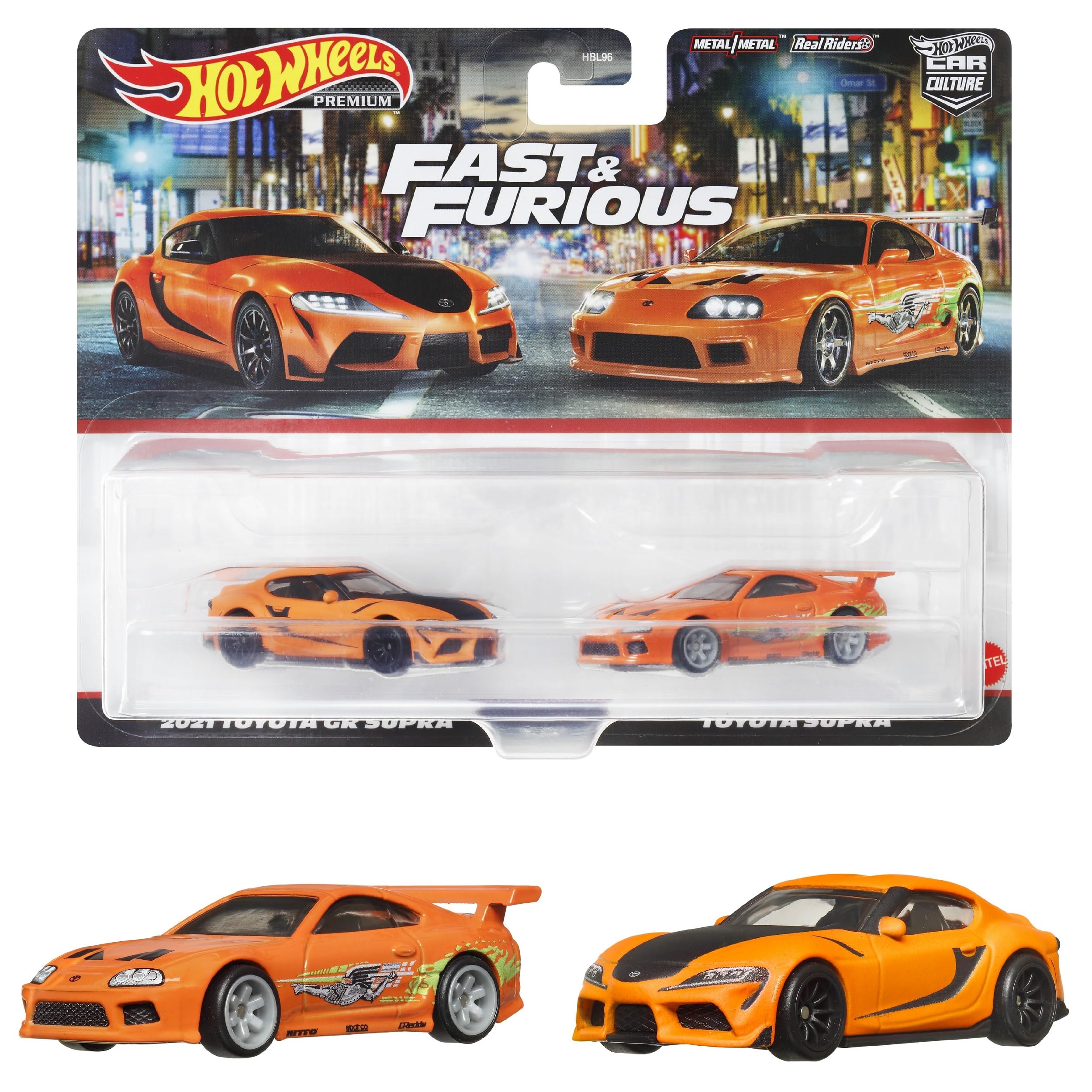 

Hot Wheels Premium 2 Pack Fast Furious 2021 Toyota GR Supra 2021 года и HKF54 & Supra/Toyota [3 вверх] оранжевый