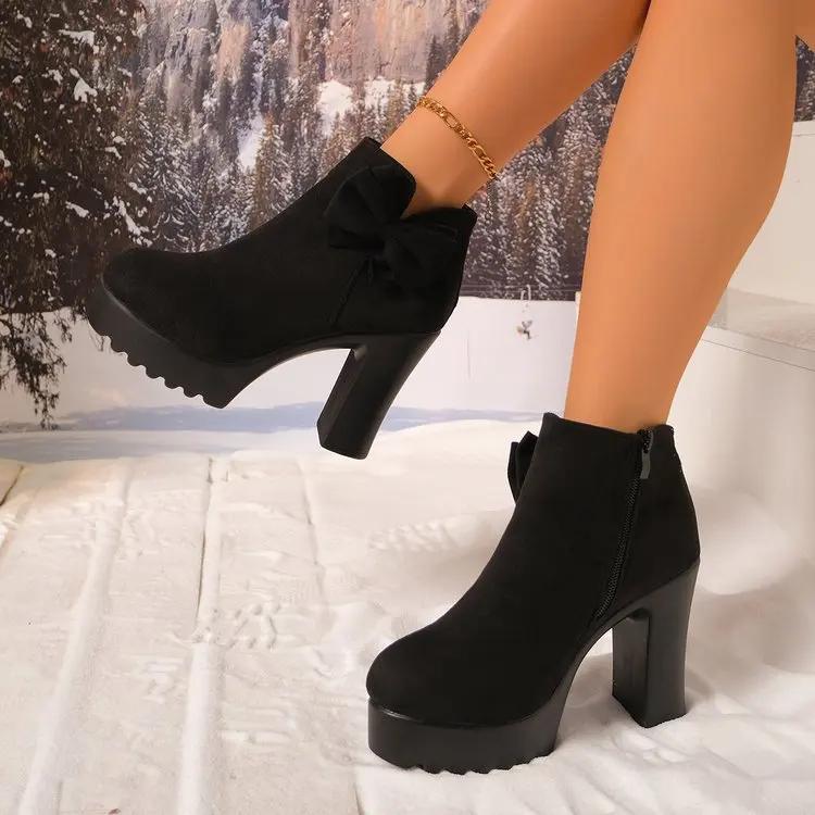 New Winter Women Ankle Boots PU Leather Female Thick Plush Warm Snow Boots Mother Waterproof Non-slip Booties Luxury