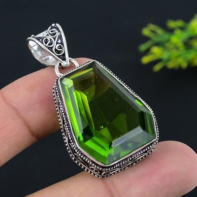 Natural Peridot Gemstone Handmade 925 Sterling Silver Gift Pendant 1.89" S9e21