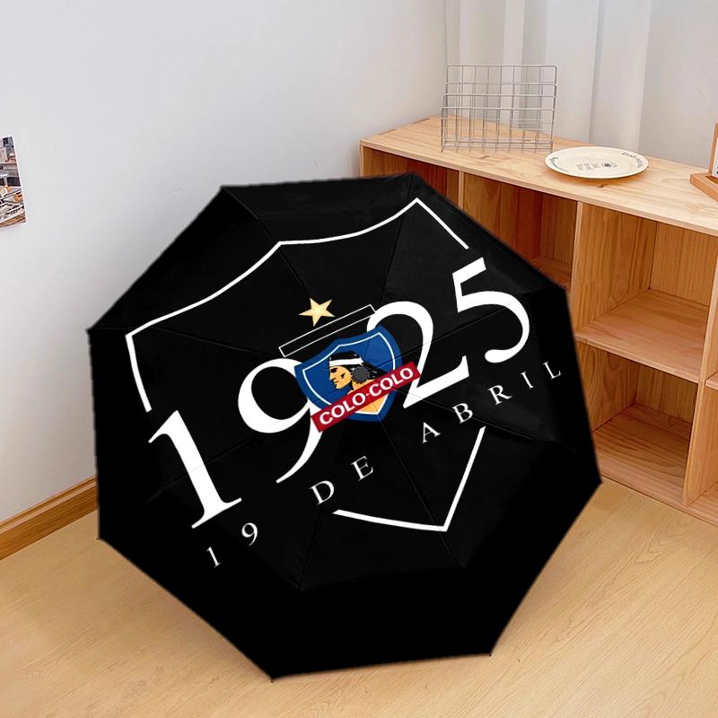 1 PC Automatic Folding Umbrella - Club Social y Deportivo Colo-Colo Pattern, Portable & Foldable Design with 8 Ribs, Christmas Birthday Gifts