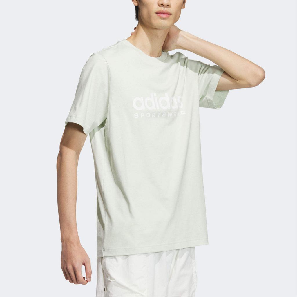 Adidas SS24 Casual Sports Minimalist Comfortable Letter Logo Printed Round Neck Short Sleeve T-Shirt Unisex T-Shirt Linen-Green JI9072