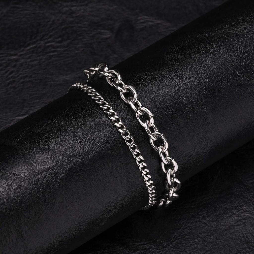 Classic Punk 2pcs Set Stainless Steel Cuban Bracelets for Men Fashion Snake Twist Chain Wristband Hip Hop Stacked Jewelry Gifts