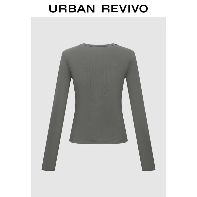 UR2025 Women s Letter Short Slim Long Sleeve T-shirt XS темно-серого