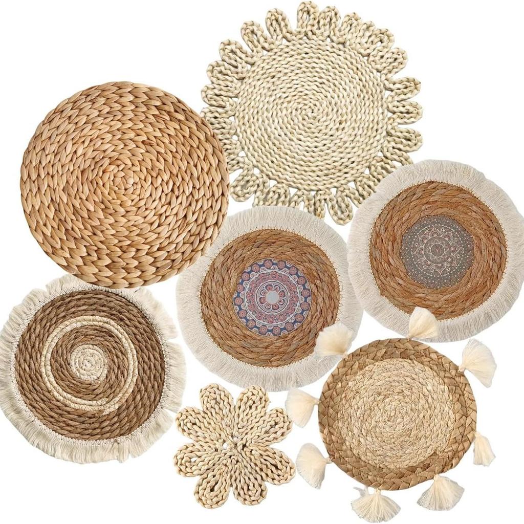 Bohemian Woven Wall Basket Set - Handwoven Hanging Decor for Living Room or Entrance