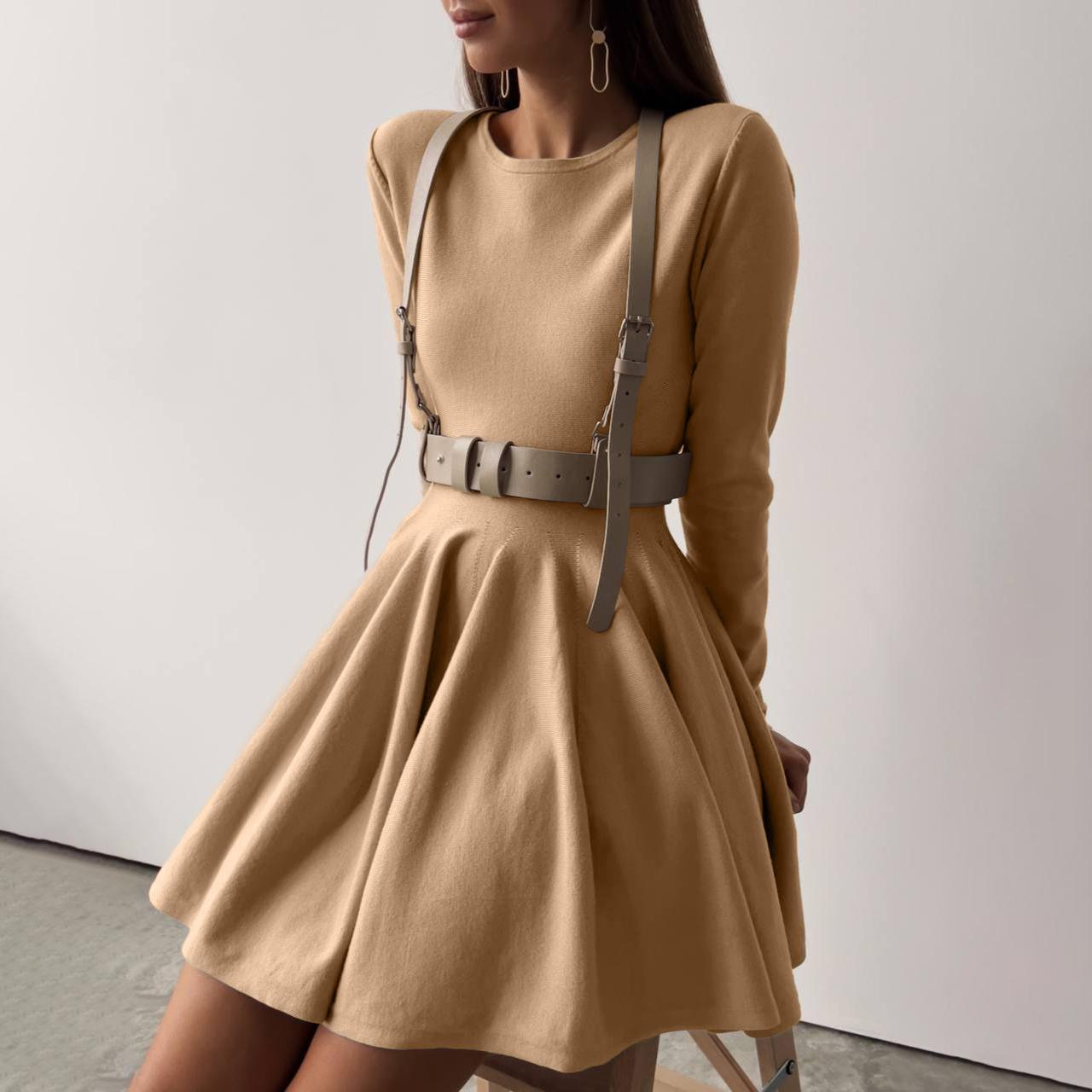 

Элегантное мини-платье с длинными рукавами, свитер, женский зимний обтягивающий сексуальный шикарный плиссированный джемпер с круглым вырезом, базовый женский вязаный джемпер L темные хаки