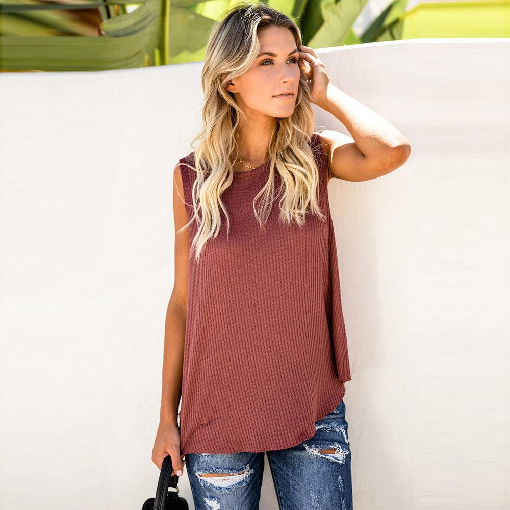 

Summer new women s solid color round neck sleeveless T-shirt tops and vests S красный