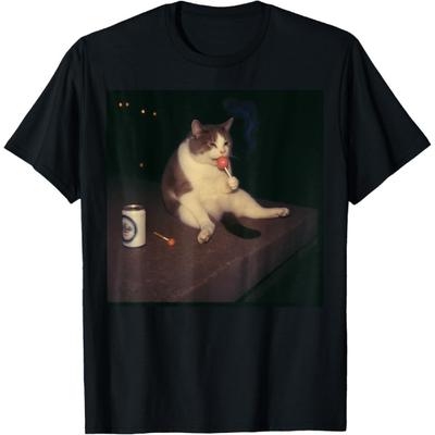 Dongdongo Lazy Cat Eating Lollipop Funny Meme Design T-Shirt