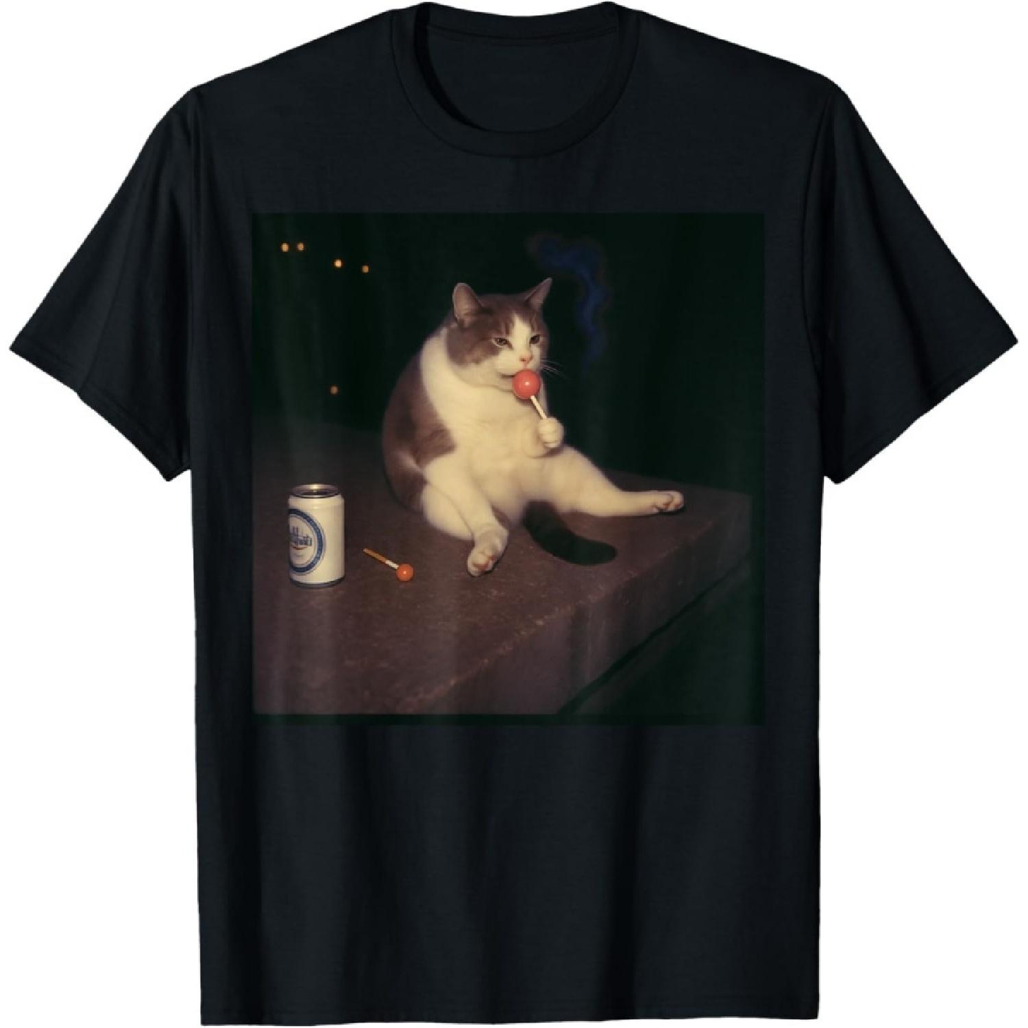 dongdongo Lazy Cat Eating Lollipop Funny Meme Design T-Shirt S