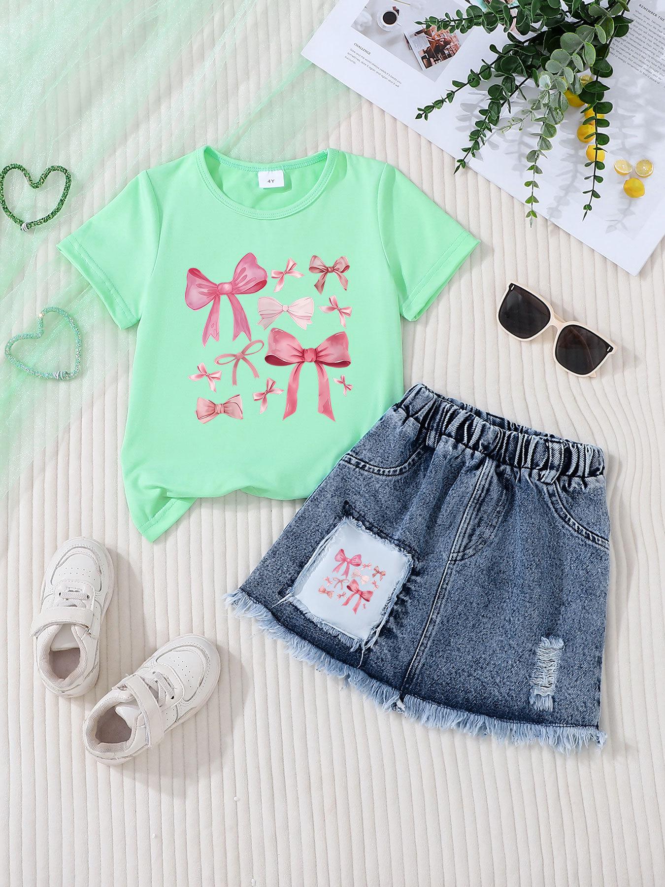 Girls  Casual Denim Skirt Set - Fashionable Children s Clothing Sets 7Y