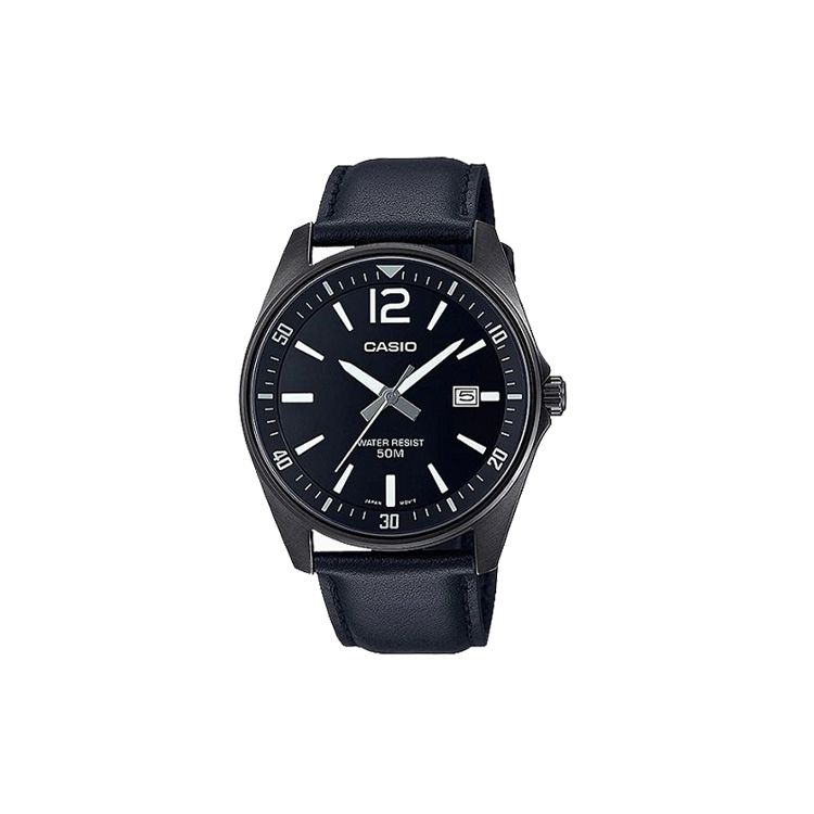 

Casio 50M Waterproof Quartz Movement Genuine Leather Strap Watch Men watches Black MTP-E170BL-1B Black Dial