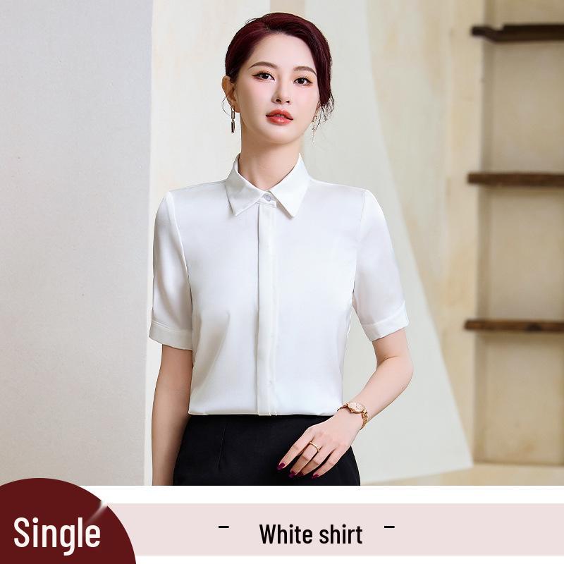 

Женский белый профессиональный комплект с коротким рукавом: блузка и юбка - Лето 2025, стиль OL S