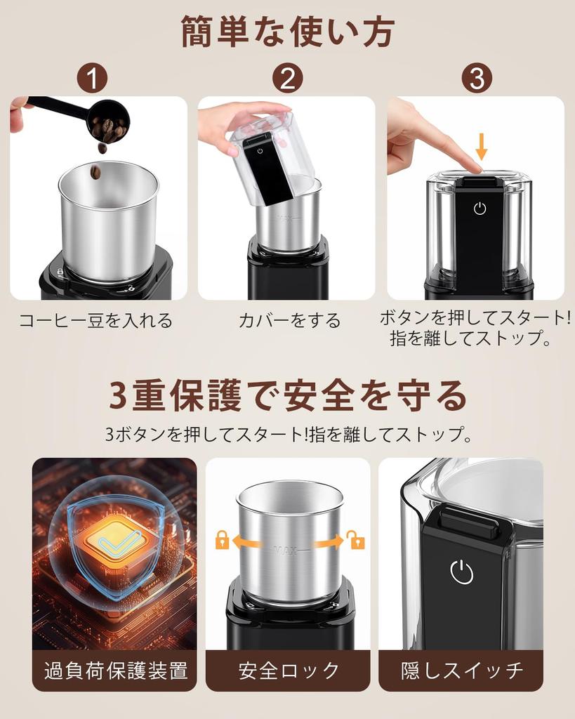 Electric Coffee Electric Coffee Mill for Electric Coffee Grinds Coffee Green Chili Japanese and Stepless Grind Size Includes Cleaning Brush for Easy