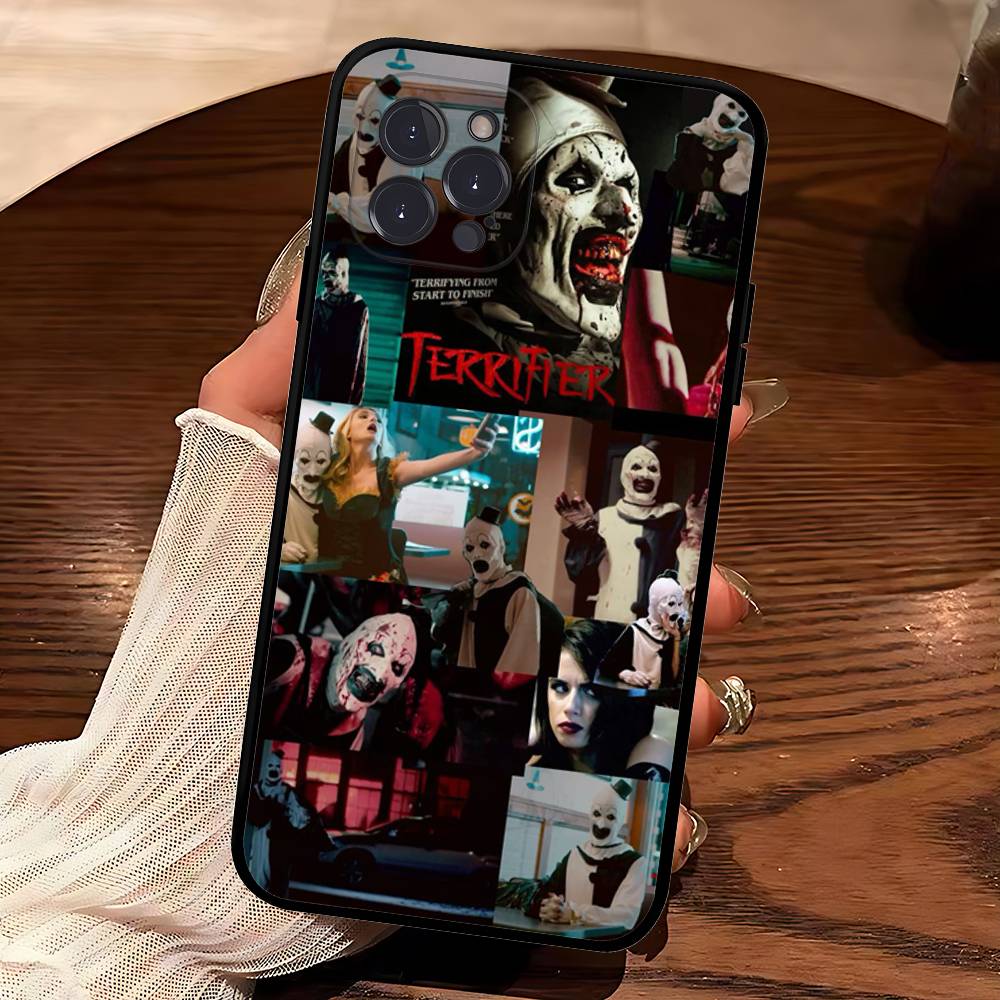 

Popular Horror Movie T-Terrifier Phone Case For IPhone 17 16 15 14 13 12 11 Pro Max Plus Mini Soft Black Cover iPhone 15 plus