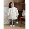 Winter New Children's Clothing Korean Style Children's Lace Embroidered Cotton Long Cotton Clothes Girls' Fleece-lined Lace Princess Cotton Coat