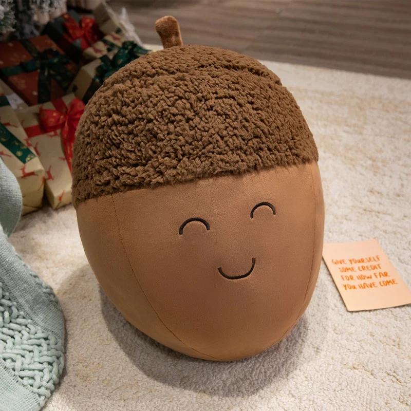 Glückliche Kastanienfamilie Plüschtiere Baumwolle Gefüllt Cartoon Lächeln Haselnuss Puppe Weiches Gemütliches Kissen Kawaii Heimdekoration Kindergeschenk