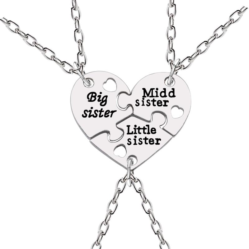 Sister Necklace with Stitching Heart-shaped Pendant, Alloy Material, Creative Friendship Choker, Women's Fashion Jewelry, 3 Pcs/Set