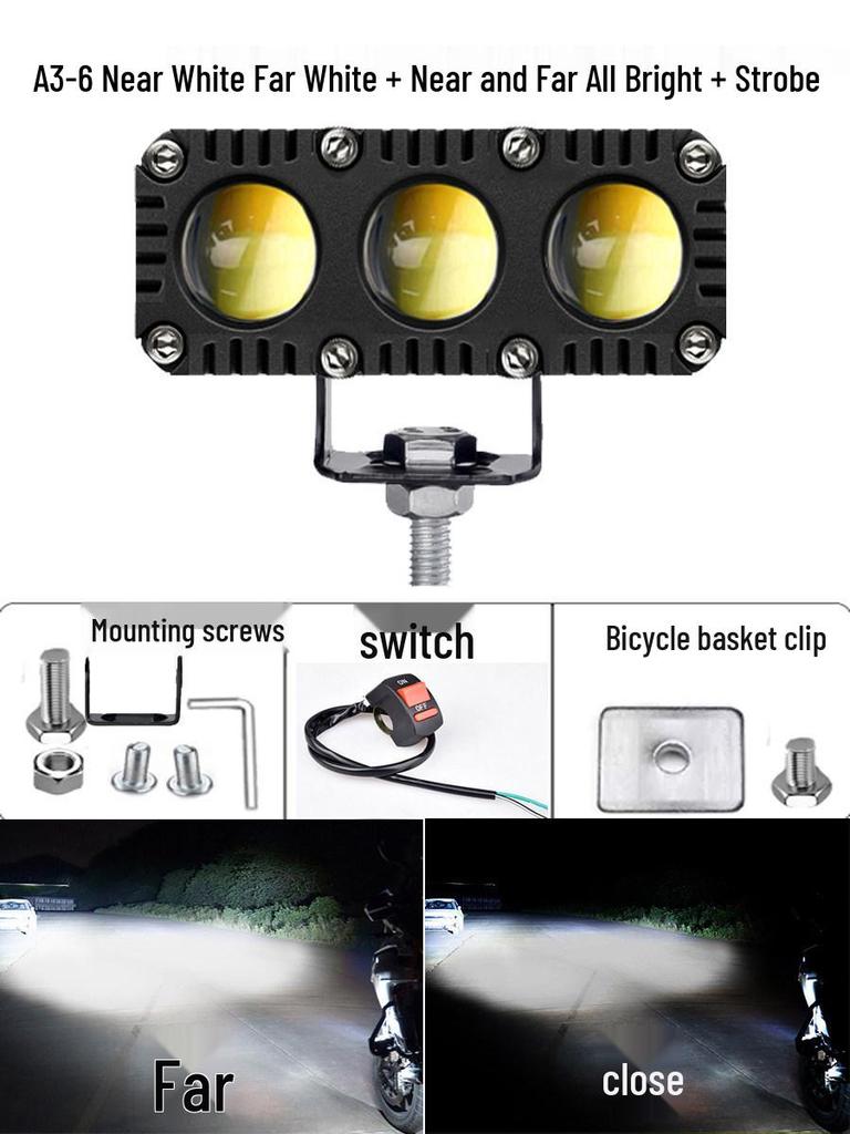Super Bright LED Motorcycle Spotlights: High/Low Beam, Yellow & White, for Electric Vehicles & Tricycles