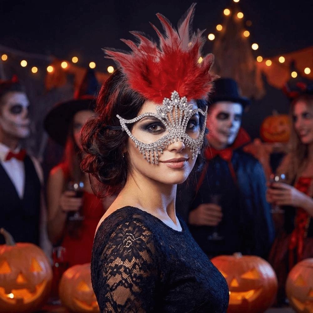 High-End Sparkle Feather Mask Mysterious Style Masquerade Mask Half-Face Mask Masquerade Balls