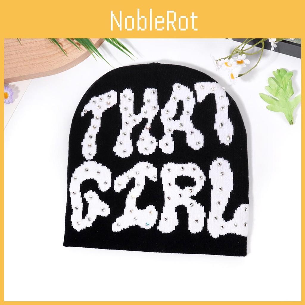 Fashion Pattern Letter Rhinestone Decoration Women Casual Warm Knitted Hat