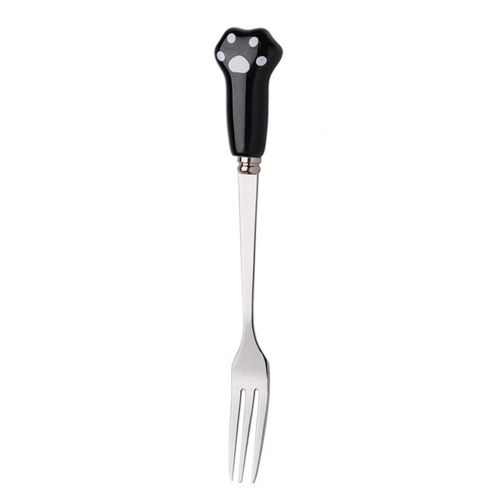 13cm Cake Fork Stainless Steel Cartoon Cat Claw Paw Fork Novelty Smooth Edges Ceramic Handle Fork For Fruits Desserts Noodles