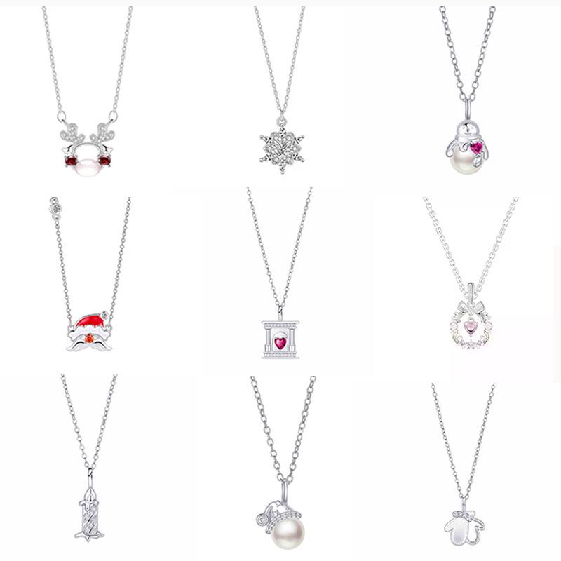 Exquisite Weihnachtsmann- & Schneeflocken-Anhänger-Halskette - Damen Weihnachts-Luxus-Schlüsselbeinkette