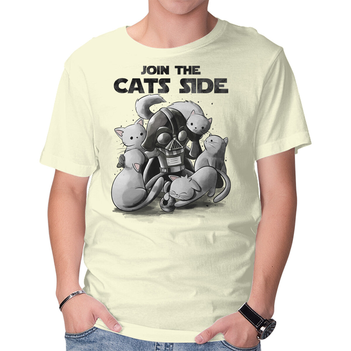 Unisex Crew Neck T-Shirt Join The Cats Side Graphic Short Sleeve Casual Tee XS