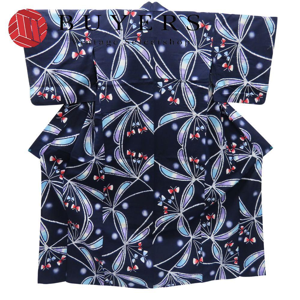 Yukata Cotton Navy White Purple Blue Butterfly Stylish Adult Cute Japanese Clothing Kimono Kimono Ladies Women