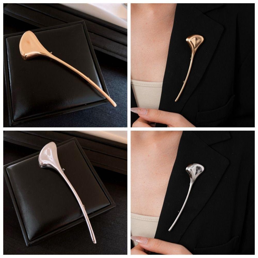 Corsage Ornament Long Leaf Pin French Style Metal Glossy Brooch  Western-style Clothes