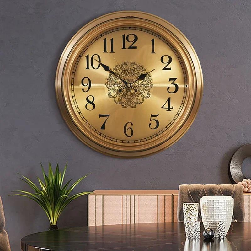 Retro Wall Clocks Large Golden Metal Watches Silent Luxury Living Room Wall Clock Copper Creative Modern Bedroom Home Decor Gift
