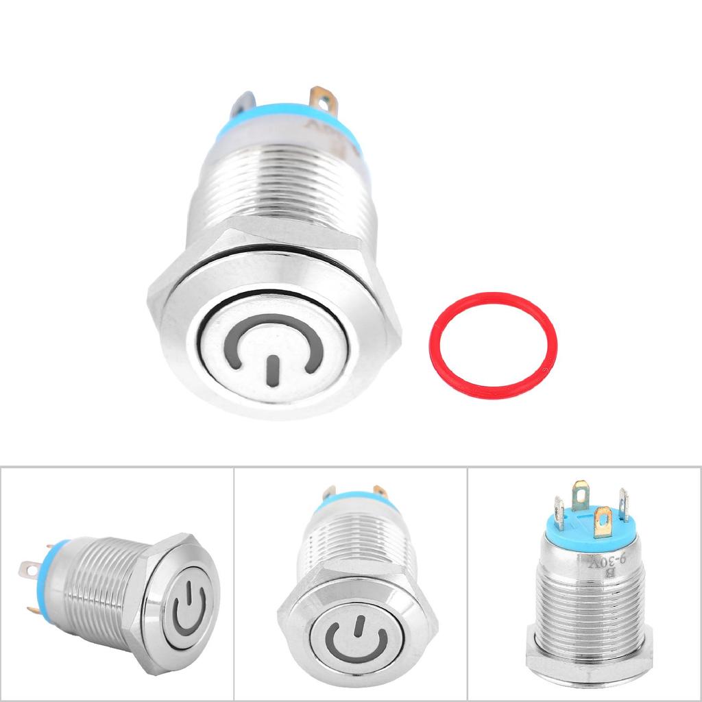 12mm Metall-Tastschalter mit Power-Symbol Blaue LED-Leuchte Selbstrückstellend 1 Schließer(12V)