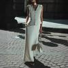 French White Two-piece Set, Sleeveless Vest, Vest, Long Dress, European and American Professional Wear, Women's Fashion Suit, Summer High Sense