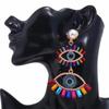 Exaggerated European & American Fashion Devil's Eye Fan-Shaped Rhinestone Tassel Earrings