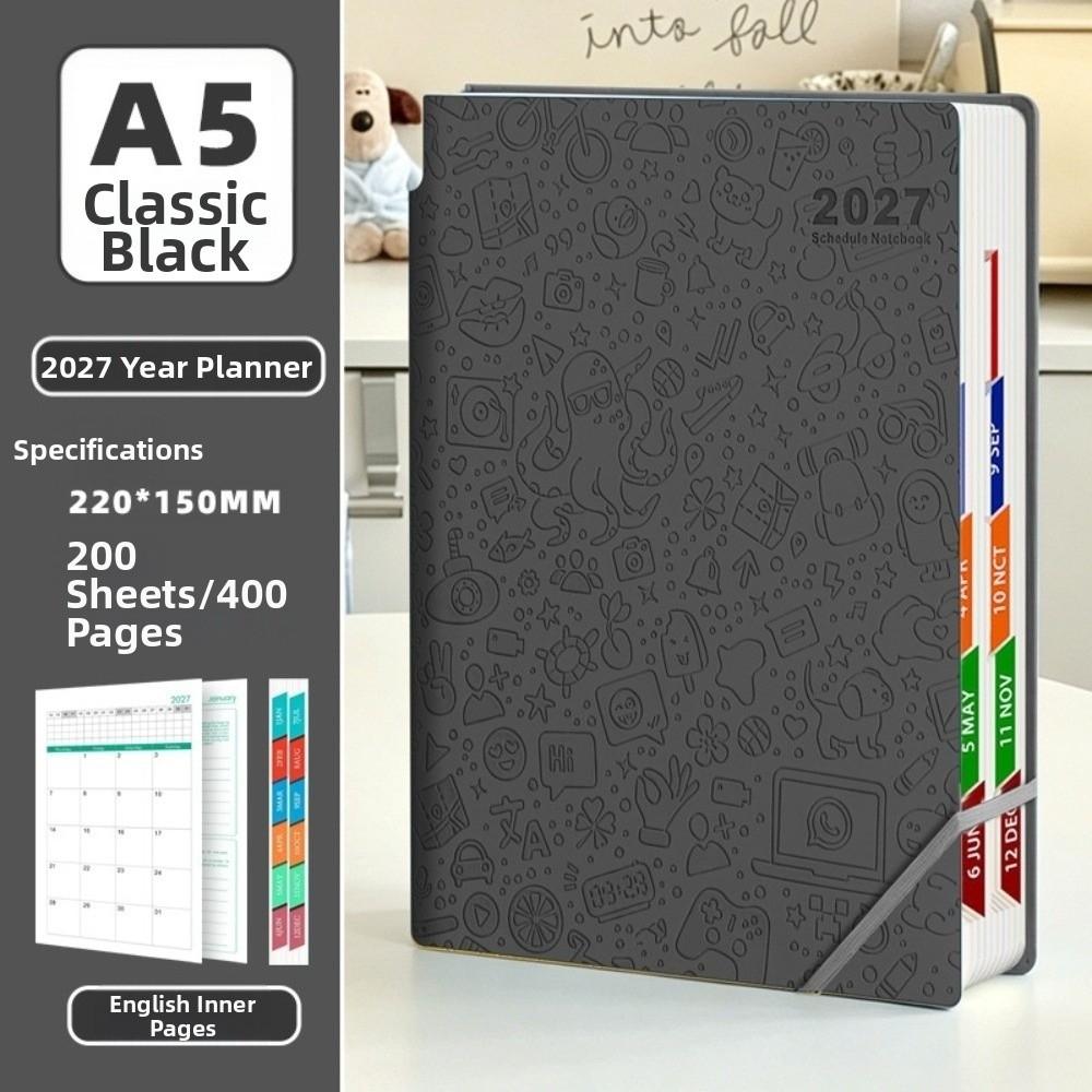 Embossed Cover 2027 English Planner Notebook Pen Holder Monthly Planner New Diary Notebook