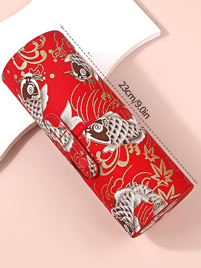 Good Luck Koi New Chinese Makeup Brush Storage Bucket with Cover Dustproof Makeupbucket Large Capacity Desktop Storage Penholder