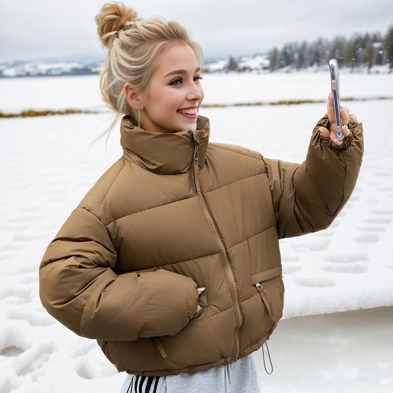Women's Winter Jacket New Female Pure Color Stand Collar Thicken Parkas Coat Women's Casual Short Cotton Jacket Women's Clothing